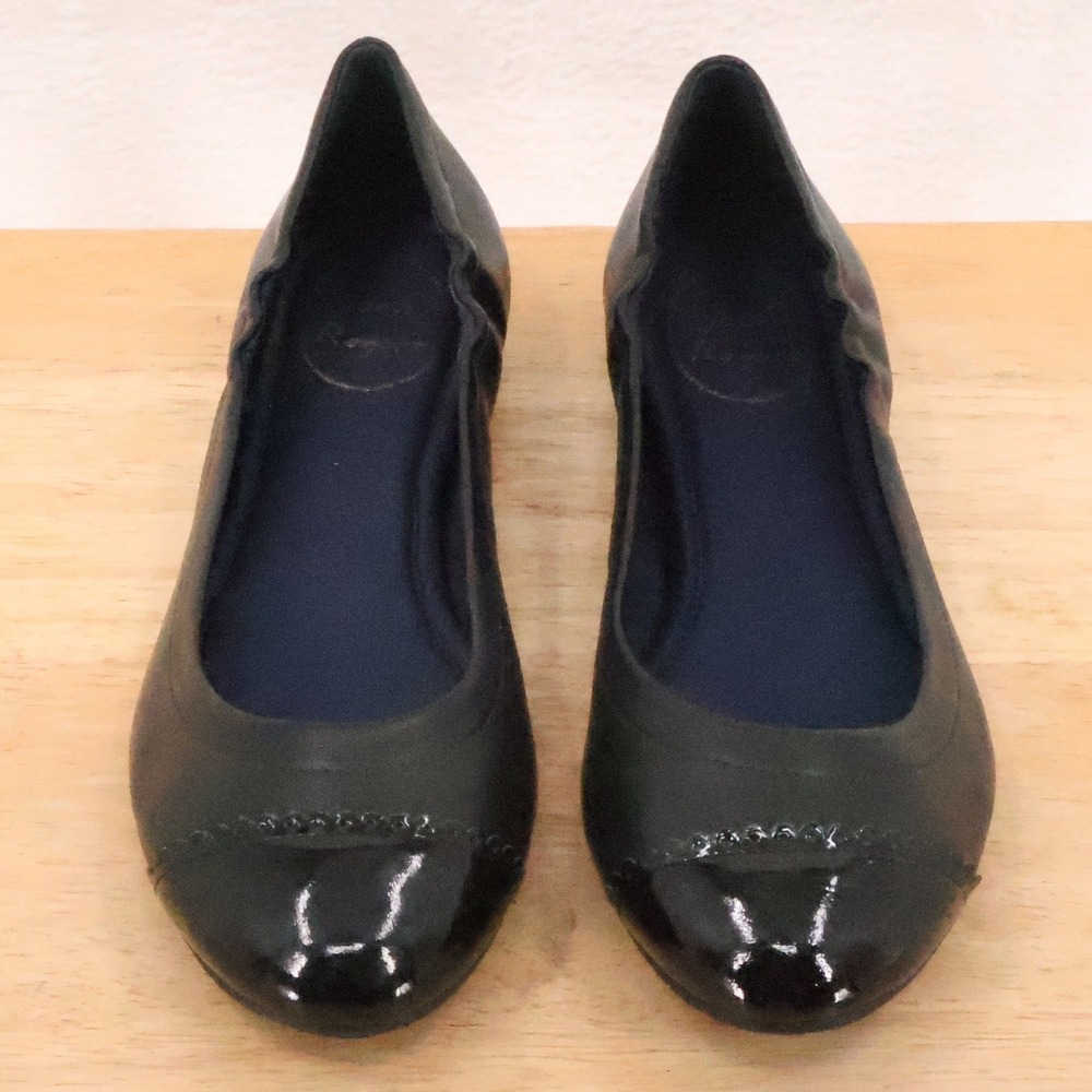 Jack Rogers Cap Toe Ballet Flat Womens Size 9.5 Black Leather Career Minimalist